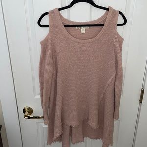 Kaisely Pink Cold Shoulder Long Sleeve Sweater